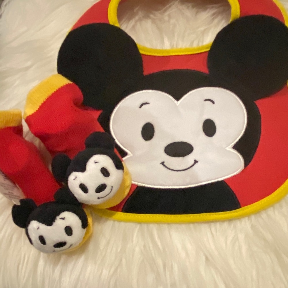 Disney’s Mickey Mouse bib and rattle